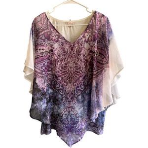Stablished 1962 woman’s tunic embellished floral sheer purple to size XL